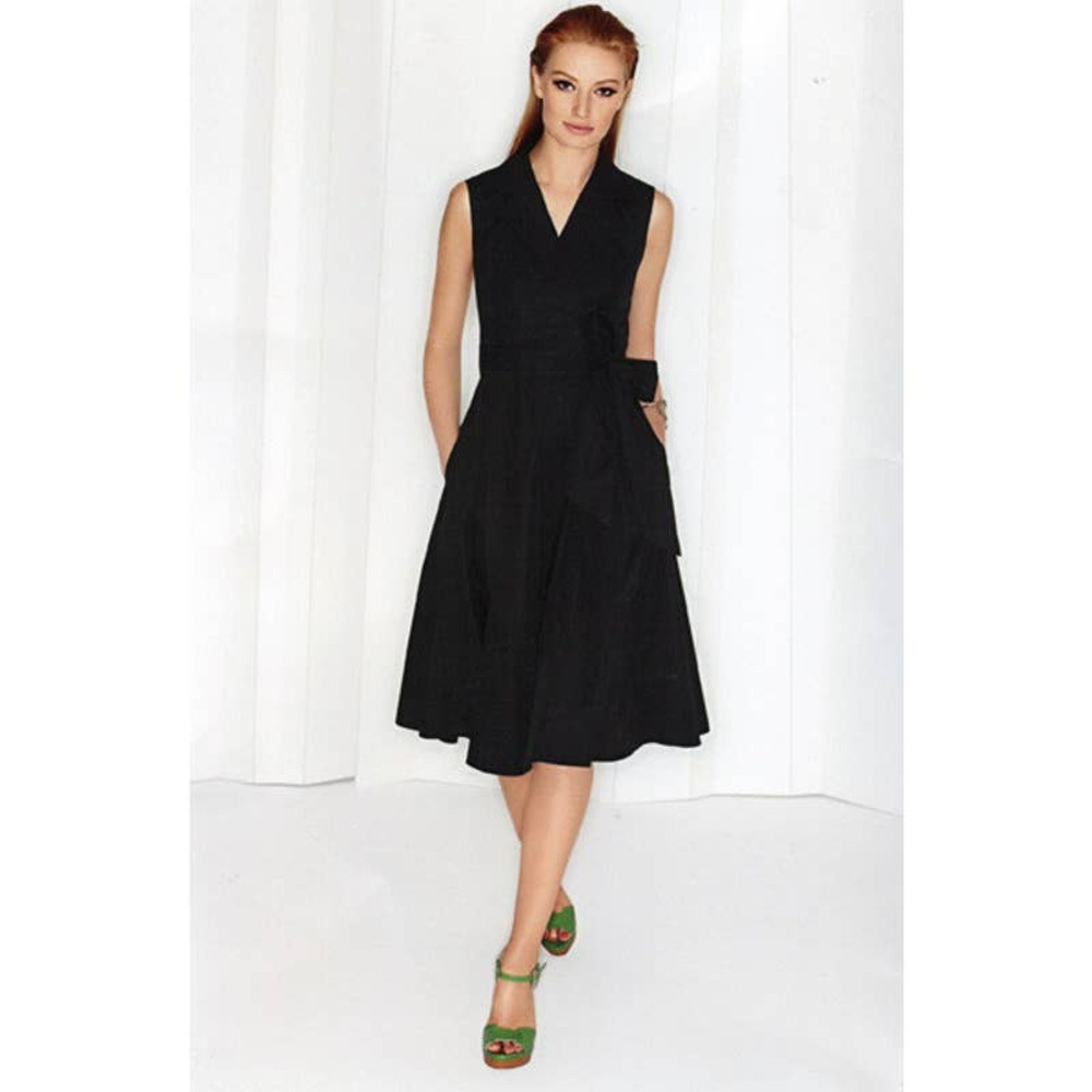 Escada Black Pleated Sleeveless Wrap Knee Length Cotton Dress Women's 32 US 2
